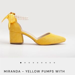 Yellow Heels with Pearl Ankle Strap